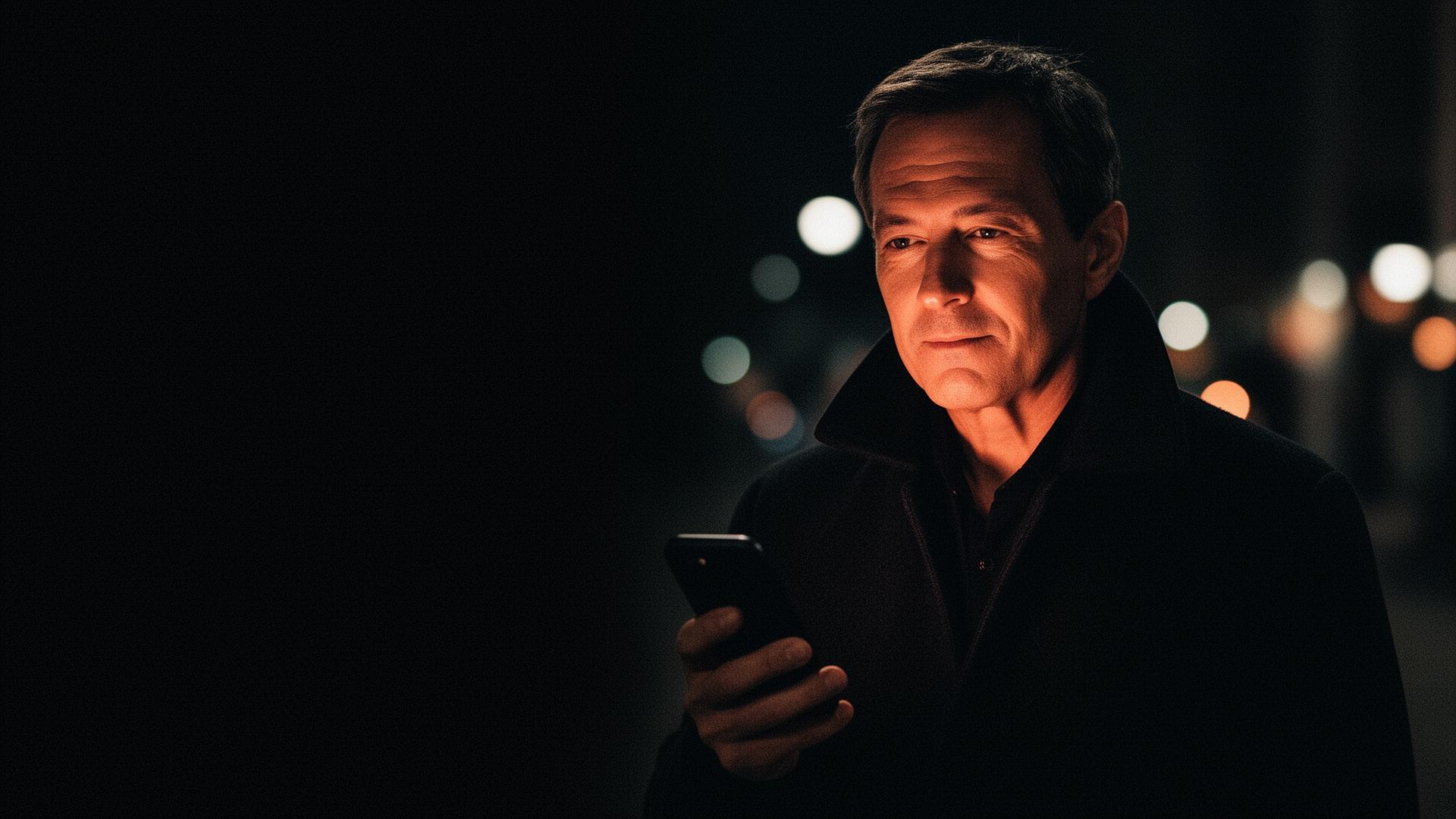 Person checking their phone at night